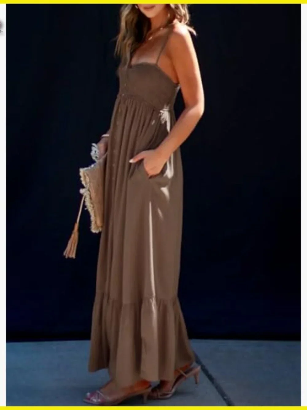 Sleeveless Smocked Maxi Dress Adjustable Spaghetti Straps Backless Boho Beach